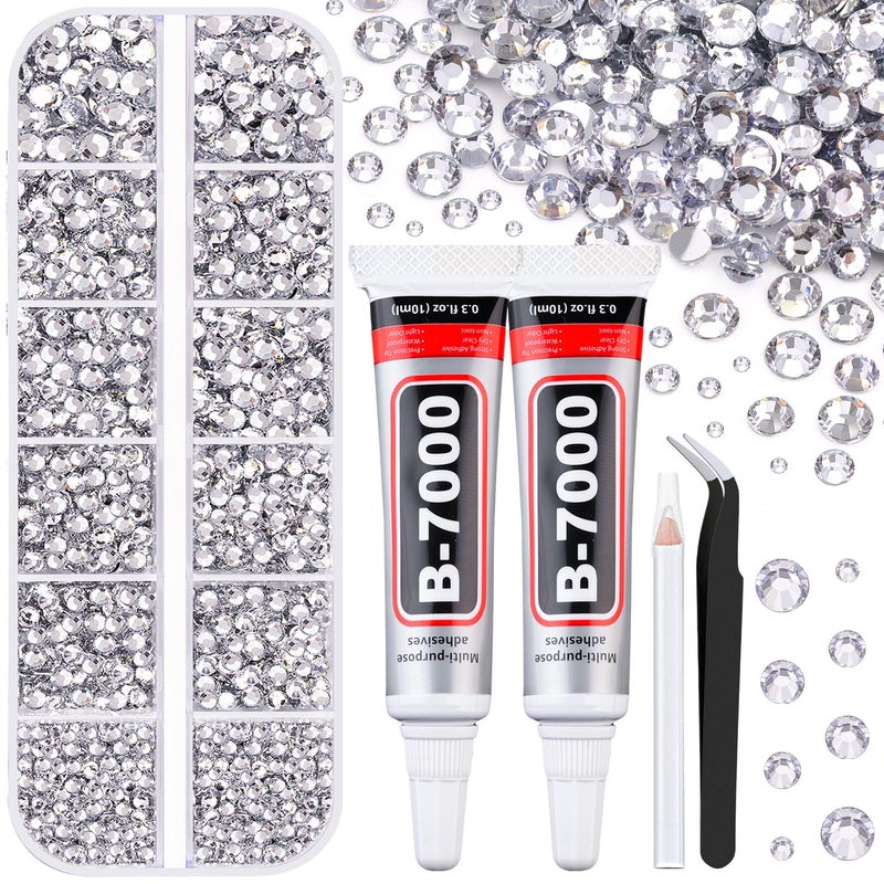TINKRSTUFF 6100Pcs Resin Rhinestones for Crafting with 2Pcs 10ml B7000 Jewelry Glue, 1 Box Flatback Crystals Diamond (Clear) for Bedazzling Crafts DIY Nail Art Non Hotfix Gems for Clothing Shoes Tumblers - Image 1