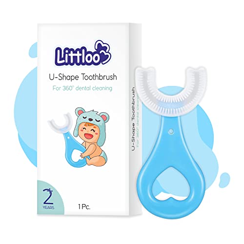 LITTLOO Baby U -Shaped Silicone Manual Tooth Brush With Soft & Elastic Bristles For Complete 360 Degree Dental Cleaning, Specially Designed For Toddlers & Children - (Blue) - Image 1