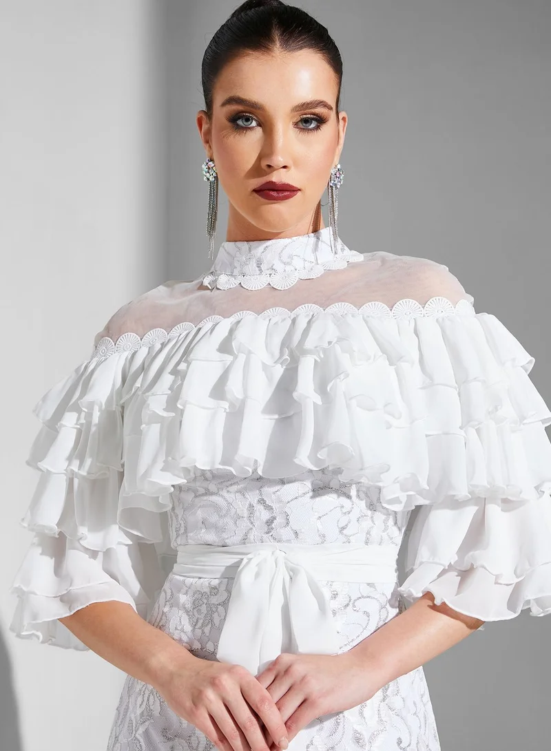 Iyra Ruffle High Neck Tie Detail Dress