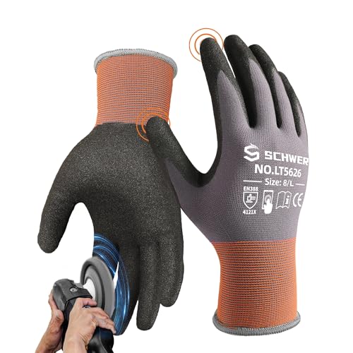 Schwer 3612 Pairs Work Gloves Sandy Nitrile Coated LT5626 Level 6 Abrasion Resistant Certified Heavy Duty Working Gloves with Grip for Men Women TouchScreen for Gardening Construction XL - Image 1