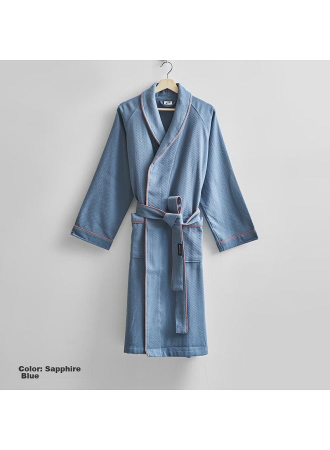 Sanli Beehive Pattern Home Bathrobe Towel, Women'S Pure Cotton, Absorbent, Quick-Drying, Adult Thin Bathrobe, Men'S Summer Long Bath Towel, Blue, Size M - Image 1