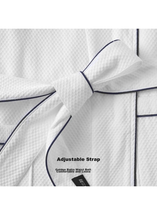 Sanli Beehive Pattern Home Bathrobe Towel, Women'S Pure Cotton, Absorbent, Quick-Drying, Adult Thin Bathrobe, Men'S Summer Long Bath Towel, Blue, Size M - Image 2