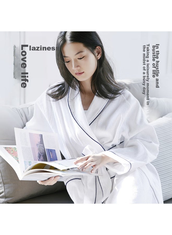 Sanli Beehive Pattern Home Bathrobe Towel, Women'S Pure Cotton, Absorbent, Quick-Drying, Adult Thin Bathrobe, Men'S Summer Long Bath Towel, Blue, Size M - Image 5