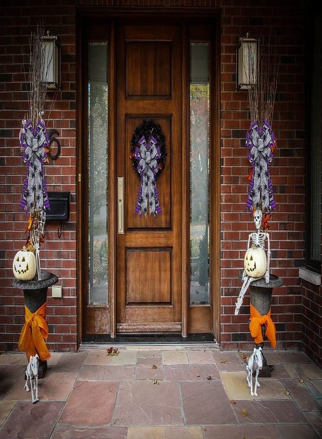 ALIBBON Large Halloween Bows for Wreaths, Halloween Wreath Bows, Black Purple Bows, Glitter Spider Web Cat Bows for Front Door, Halloween Decor, Burlap Bows for Wreath Indoor Outdoor Wall Decorations - Image 4