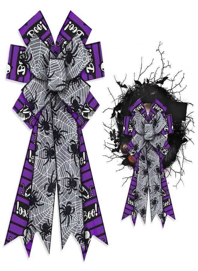 ALIBBON Large Halloween Bows for Wreaths, Halloween Wreath Bows, Black Purple Bows, Glitter Spider Web Cat Bows for Front Door, Halloween Decor, Burlap Bows for Wreath Indoor Outdoor Wall Decorations - Image 1