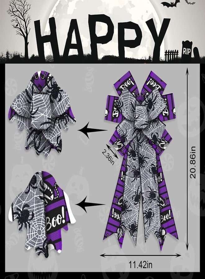 ALIBBON Large Halloween Bows for Wreaths, Halloween Wreath Bows, Black Purple Bows, Glitter Spider Web Cat Bows for Front Door, Halloween Decor, Burlap Bows for Wreath Indoor Outdoor Wall Decorations - Image 2