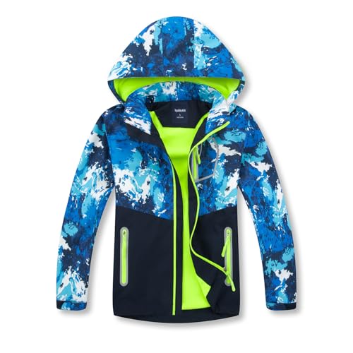 MGEOY Boys Rain Jacket Lightweight Waterproof Hooded Fleece Lined Raincoat Windbreakers for Kids Blue 8/9 - Image 1