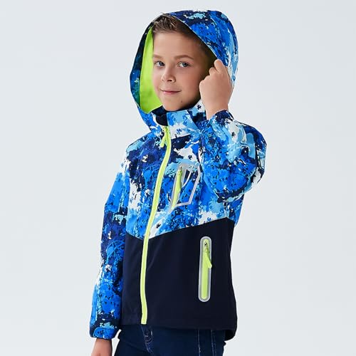 MGEOY Boys Rain Jacket Lightweight Waterproof Hooded Fleece Lined Raincoat Windbreakers for Kids Blue 8/9 - Image 2