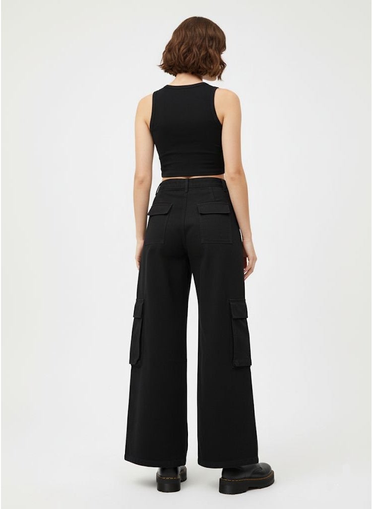 LVD Women's 100% Cotton Denim Wide Leg Cargo Pants | High Rise Black Structured Streetwear Jeans - Image 3