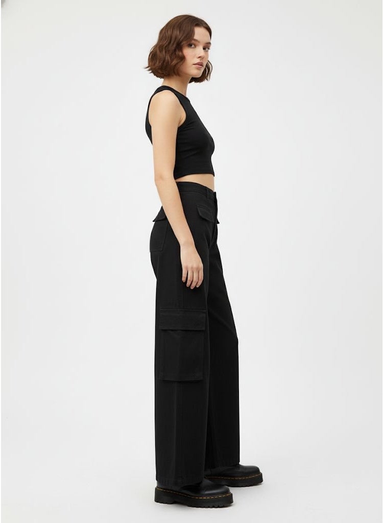 LVD Women's 100% Cotton Denim Wide Leg Cargo Pants | High Rise Black Structured Streetwear Jeans - Image 4