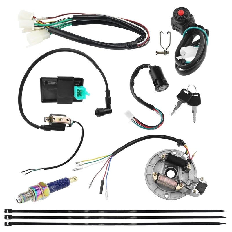 مجموعة أسلاك كهربائية كاملة لستاتور PRO BAT Lifan كيك كهربائيات للدراجات النارية ATV SSR Coolster لـ 50cc 70cc 90cc 110cc 125cc 140cc مع شمعات الإشعال A7TC