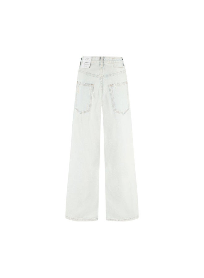Zara 100% Cotton Men's Retro Washed Wide-leg Straight Casual Pants - Fashionable & Versatile - Image 3