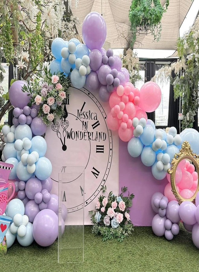 UAEYW مجموعة زينة قوس بالونات أرض العجائب، 159 قطعة، زينة لحفلة عيد الميلاد الأول، بالونات بألوان الباستيل الوردي والأزرق والبنفسجي والذهبي المعدني، مثالية لحفلات استقبال المولود الجديد، وحفلات الشاي في الحدائق، ومستلزمات الربيع. - Image 5