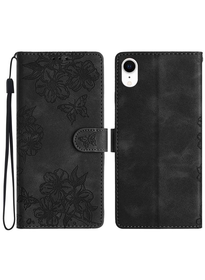 اس-توب جراب لهاتف iPhone XS / X مصنوع من مادة البولي يوريثان المنقوشة بنقشة زهور الكرز والفراشات - Image 1