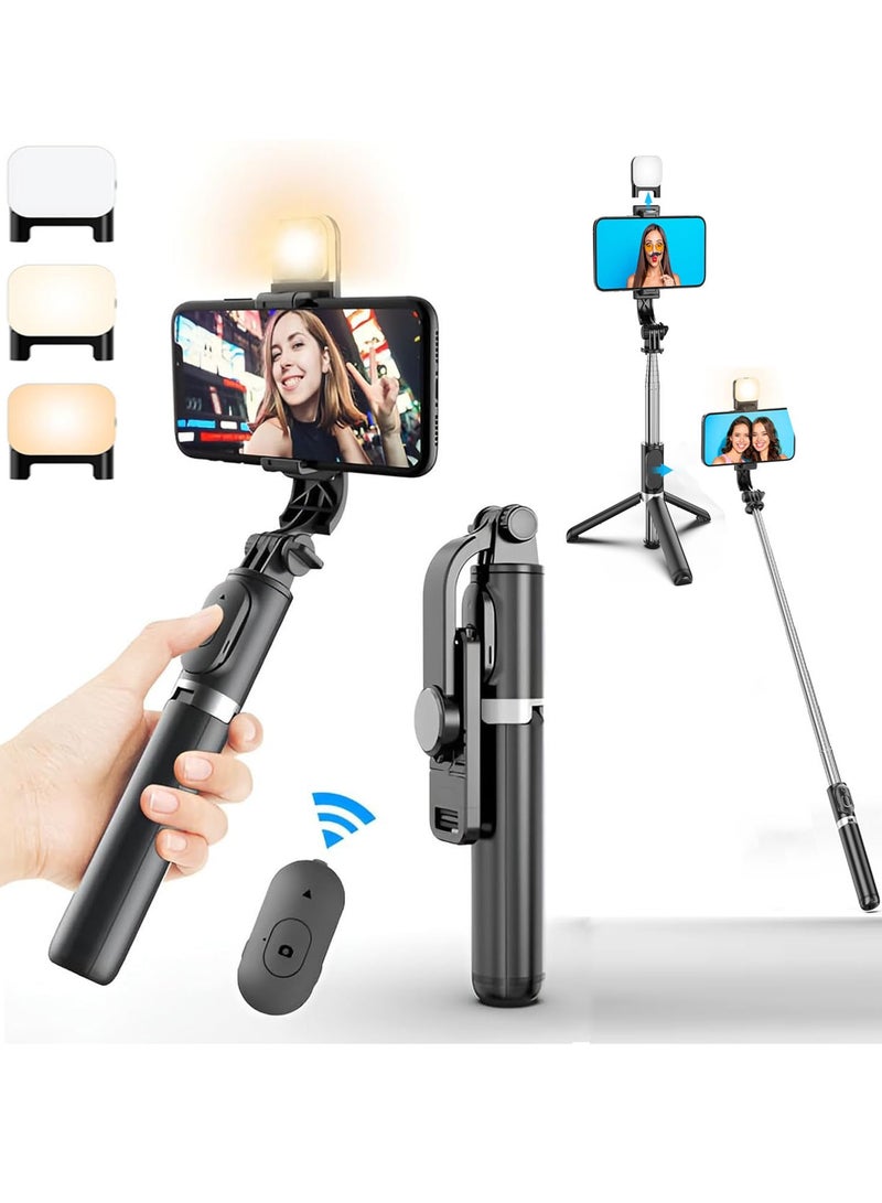 Playx Square Aluminum Alloy Selfie Stick Phone Stabilizer 360° Rotation  103cm With LED Fill Light & Wireless Remote Phone Holder for Smartphones Tiktok Vlog Youtuber Live Video Record(Black) - Image 1