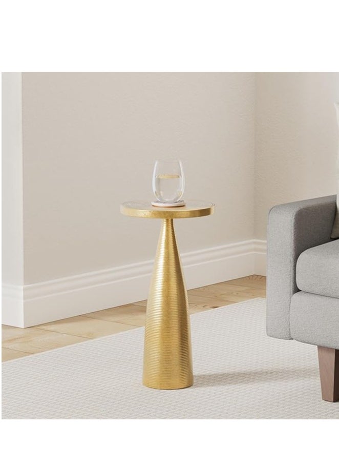 Objet D'Art Small Round Gold Side Table 23” Height, Luxury Accent Pedestal, Martini & Cocktail Table for Living Room, Small Spaces, Vintage Brass Style Home Decor  - Image 2