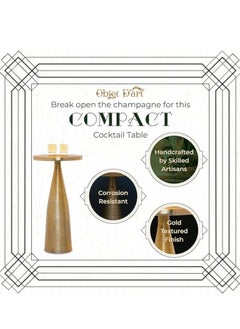 Objet D'Art Small Round Gold Side Table 23” Height, Luxury Accent Pedestal, Martini & Cocktail Table for Living Room, Small Spaces, Vintage Brass Style Home Decor  - Image 5