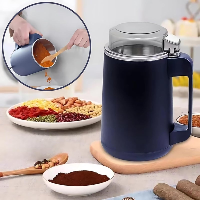 Electric Coffee Grinder - Spice Grinder, Stainless Steel, 300W Motor, Black, with Transparent Lid, Safety Switch - Image 1