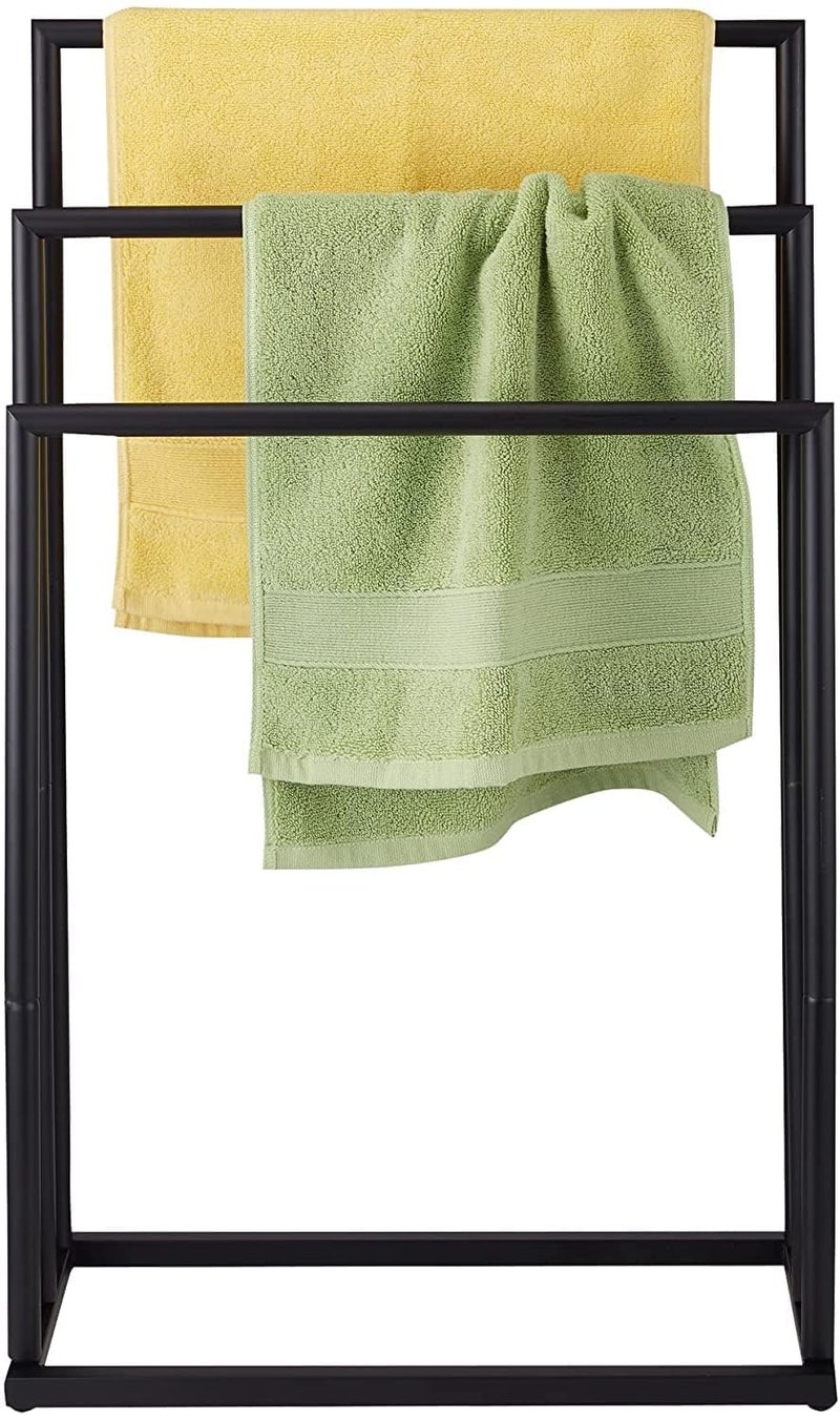 Indian Decor 48156 Freestanding Towel Rack 3 Tier Towel Racks Stand for Bathroom Stainless Steel Towel Bar Holder Black - Image 2
