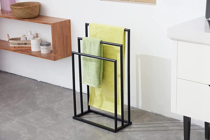 Indian Decor 48156 Freestanding Towel Rack 3 Tier Towel Racks Stand for Bathroom Stainless Steel Towel Bar Holder Black - Image 4