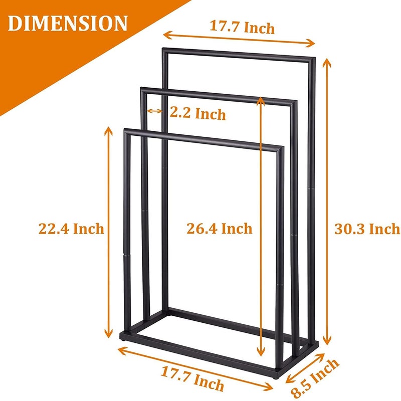 Indian Decor 48156 Freestanding Towel Rack 3 Tier Towel Racks Stand for Bathroom Stainless Steel Towel Bar Holder Black - Image 3