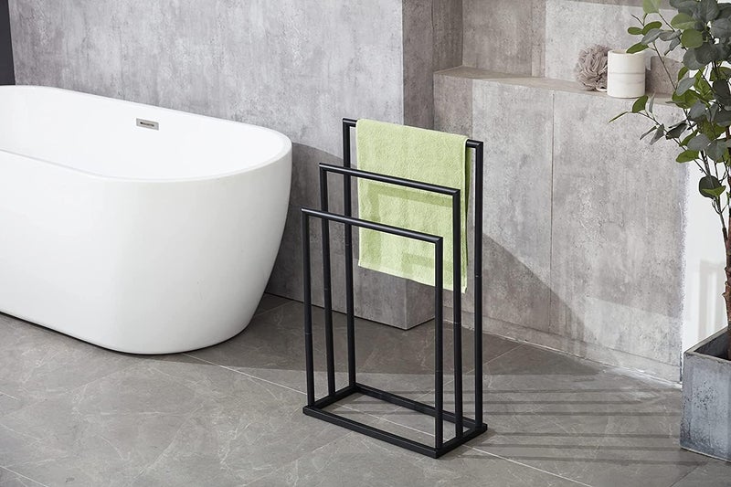 Indian Decor 48156 Freestanding Towel Rack 3 Tier Towel Racks Stand for Bathroom Stainless Steel Towel Bar Holder Black - Image 5