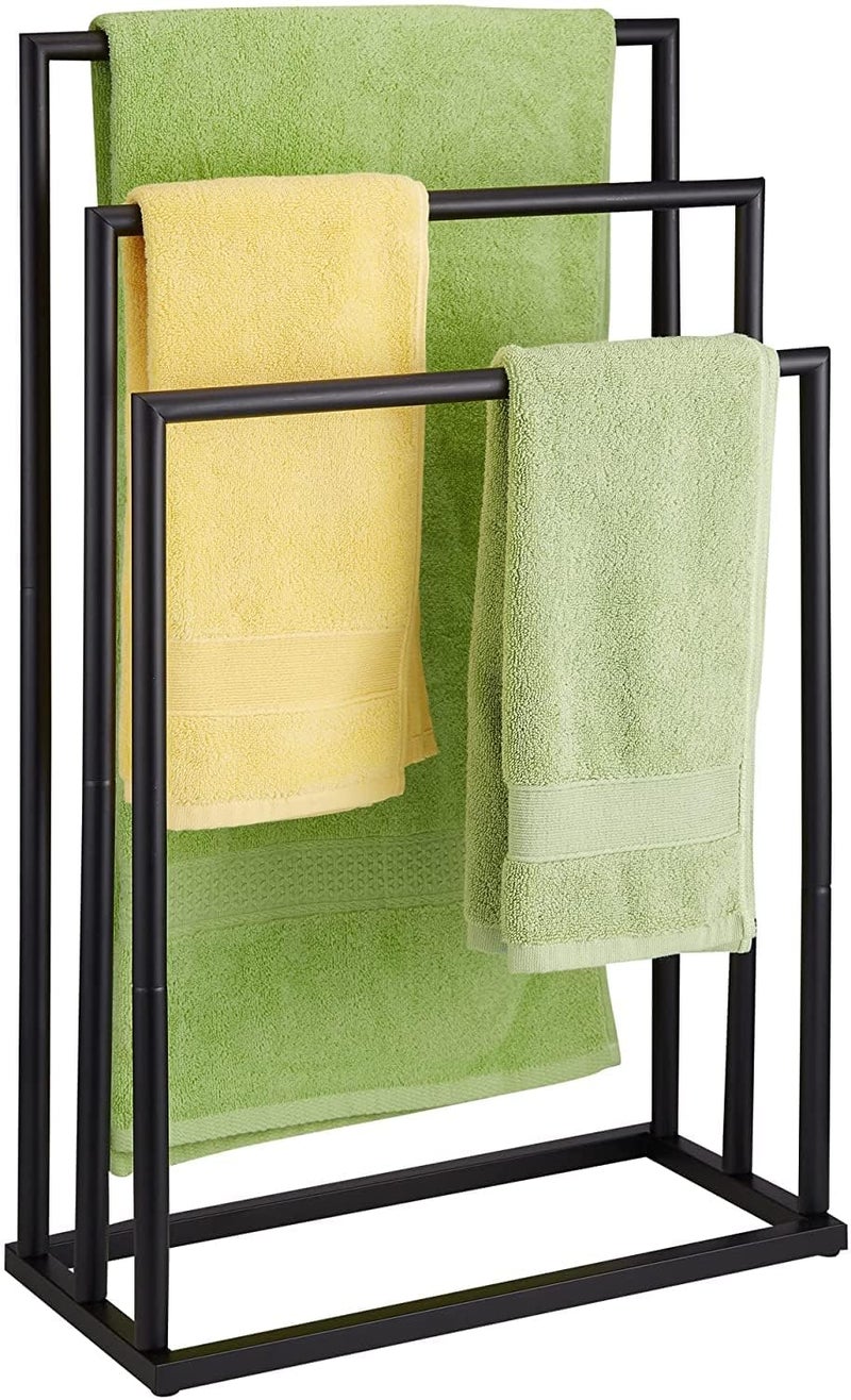Indian Decor 48156 Freestanding Towel Rack 3 Tier Towel Racks Stand for Bathroom Stainless Steel Towel Bar Holder Black - Image 1