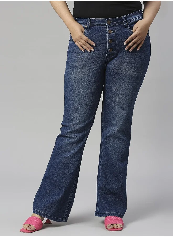 هاي ستار Women Mid Blue Plus Size Jeans