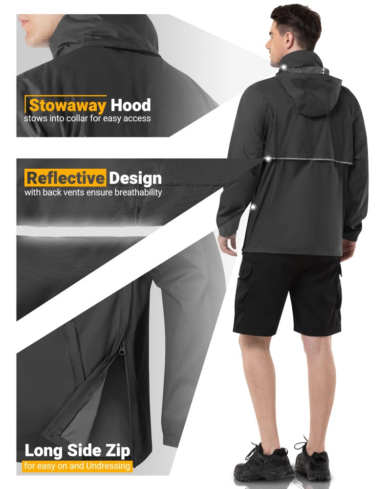 Outdoor Ventures Men's Rain Jacket Waterproof Lightweight Packable Rain Pullover for Hiking Golf Running - Image 4
