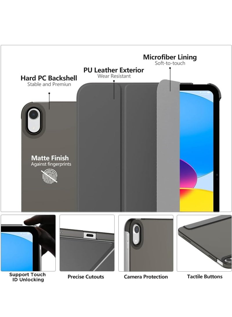 MIXDE iPad (A16) 11th Generation Case 11 Inch 2025 iPad 10th Generation Case 10.9 Inch 2022 Slim Stand Hard PC Translucent Back Shell Smart Cover Support Touch ID Auto Wake/Sleep Black - Image 3