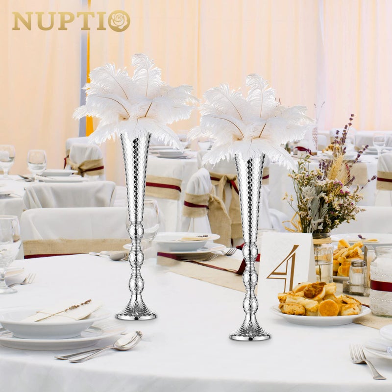 NUPTIO Trumpet Vase Wedding Centrepieces for Tables: Nuptio 2 Pcs Silver Vase 61cm Tall Flower Stand Road Lead for Weddings Party Dinner Centrepiece, Tabletop Vases for Anniversary Birthday Home Decoration - Image 4