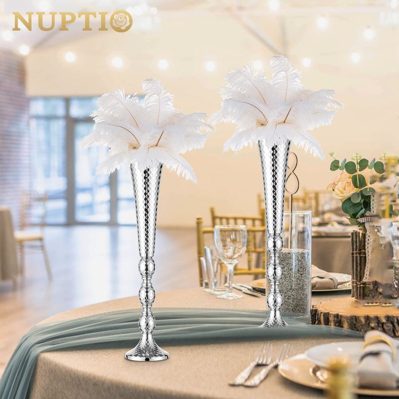 NUPTIO Trumpet Vase Wedding Centrepieces for Tables: Nuptio 2 Pcs Silver Vase 61cm Tall Flower Stand Road Lead for Weddings Party Dinner Centrepiece, Tabletop Vases for Anniversary Birthday Home Decoration - Image 2