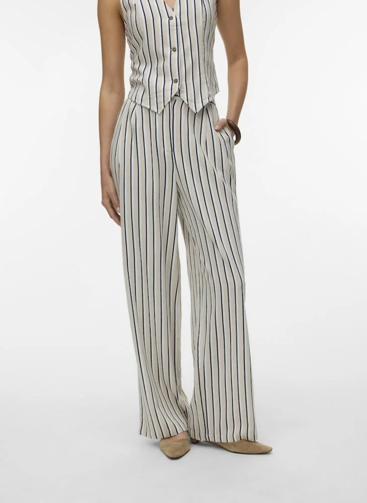 VERO MODA VMMYMILO NILA Mid-Waist Wide Dad Linen Pants