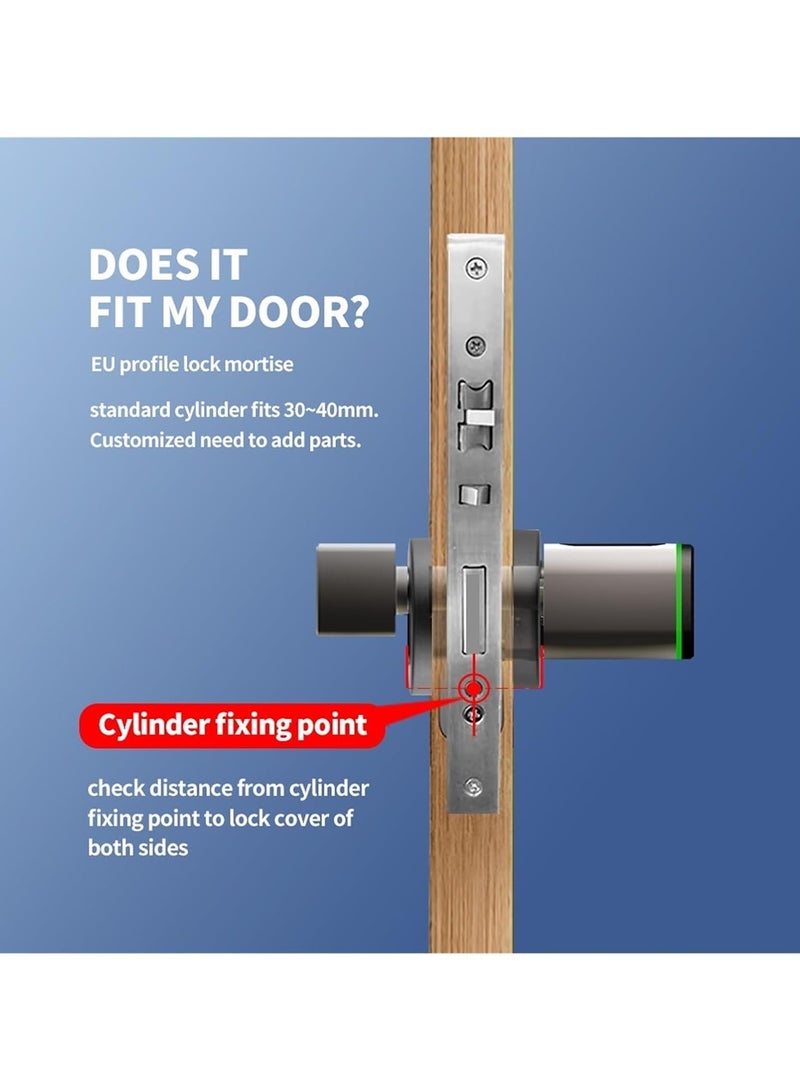 ارواق قفل باب أمان ذكي عالي الراحة من TUYA، قابل للتركيب بنفسك، أسطوانة إلكترونية لحماية المنزل مع تطبيق تحكم، قفل ببصمة الإصبع وبطاقة IC، وظيفة قفل تلقائي، موفر للطاقة، مقاوم للعبث - Image 4