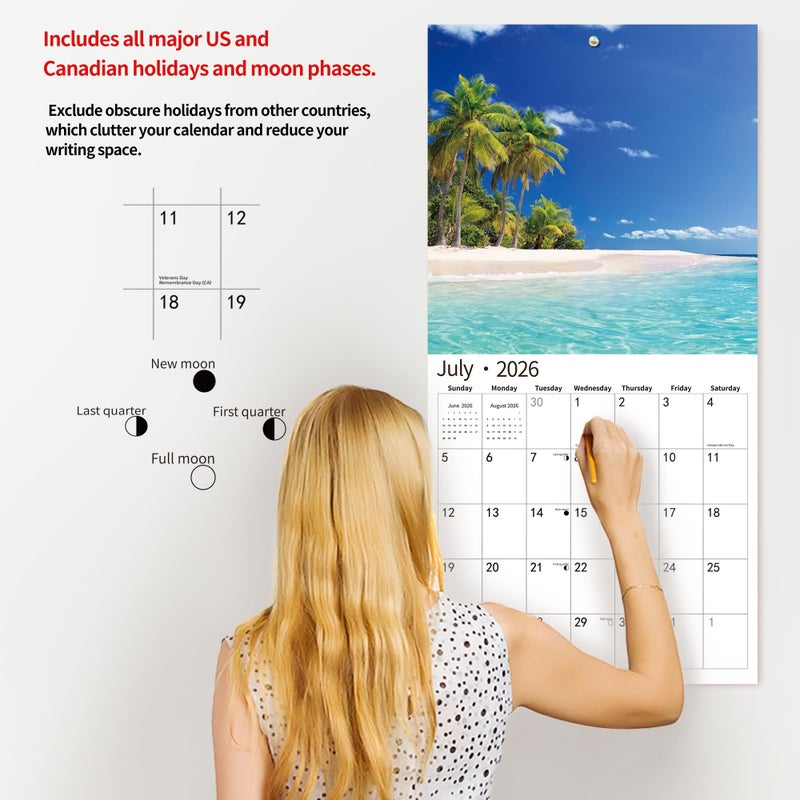 windrio 2026 Wall Calendar,Calendar 2026, November 2025 - December 2026, Wall Calendar Island Serenity, 12" x 24" Opened,Full Page Months Thick & Sturdy Paper for Gift Perfect Calendar Organizing & Planning - Image 5