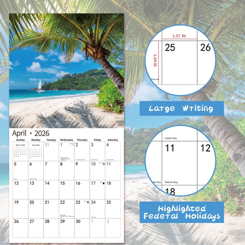 windrio 2026 Wall Calendar,Calendar 2026, November 2025 - December 2026, Wall Calendar Island Serenity, 12" x 24" Opened,Full Page Months Thick & Sturdy Paper for Gift Perfect Calendar Organizing & Planning - Image 3