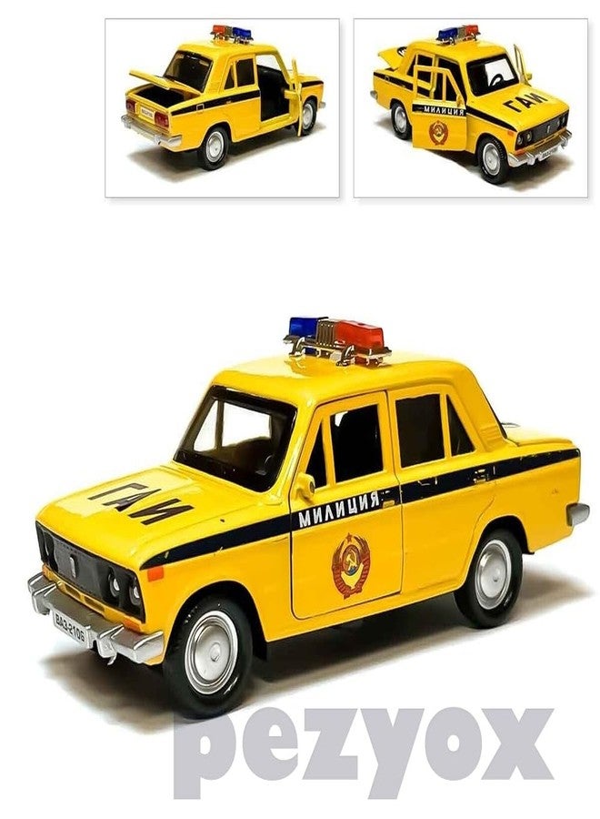PEZYOX 1:24 Diecast Metal Car Model Police Taxi Toy Cars for Kids Pull Back Openable Doors with Light Sound. (Yellow) - Image 4