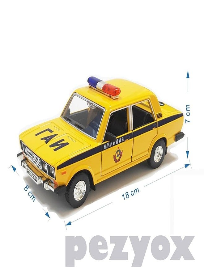 PEZYOX 1:24 Diecast Metal Car Model Police Taxi Toy Cars for Kids Pull Back Openable Doors with Light Sound. (Yellow) - Image 2
