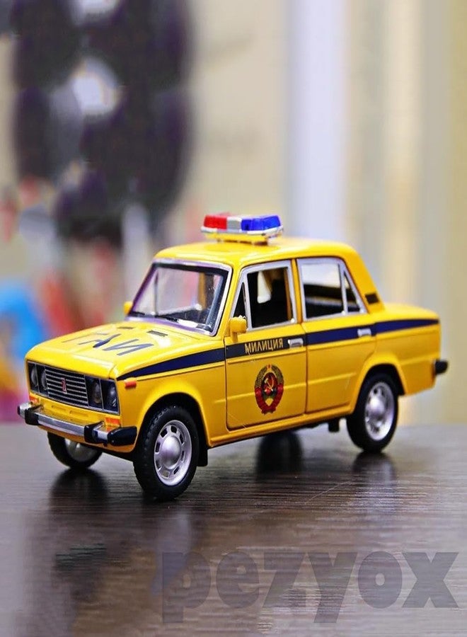 PEZYOX 1:24 Diecast Metal Car Model Police Taxi Toy Cars for Kids Pull Back Openable Doors with Light Sound. (Yellow) - Image 5