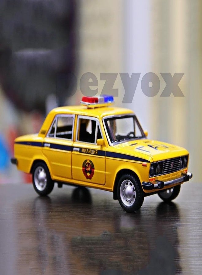 PEZYOX 1:24 Diecast Metal Car Model Police Taxi Toy Cars for Kids Pull Back Openable Doors with Light Sound. (Yellow) - Image 3