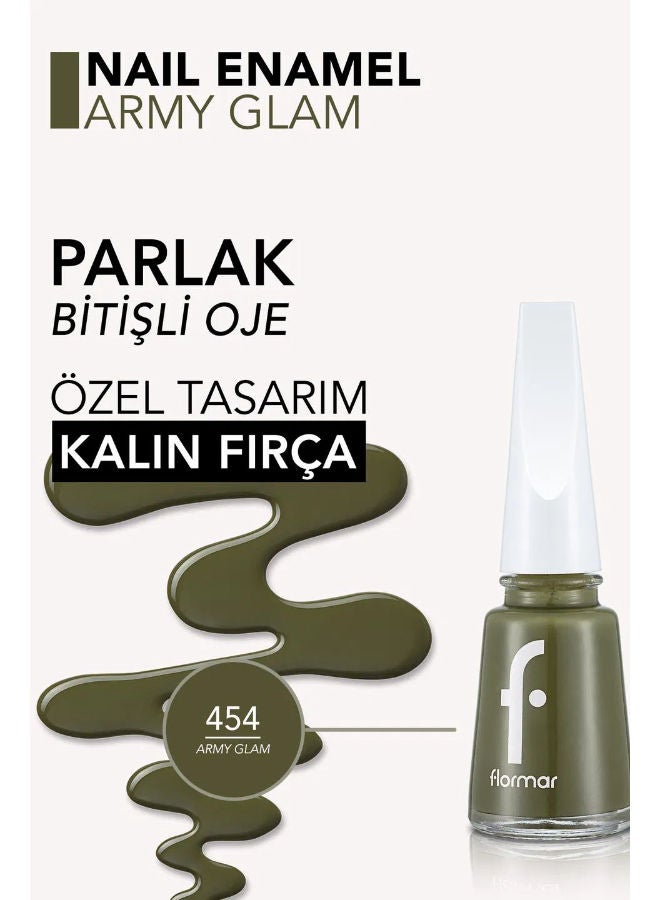 flormar Nail Enamel High Pigment & Shiny Finish Nail Polish 454 Army Glam - Image 4