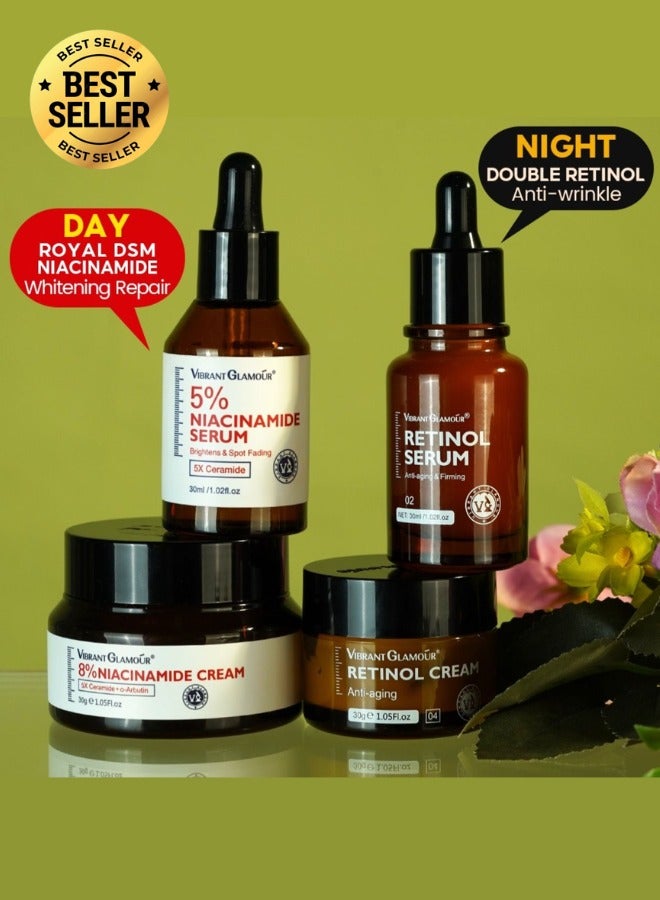 Vibrant Glamour Retinol Niacinamide 4 in 1 Skin Care Combo Set Face Serum and Cream with Retinol and Niacinamide for Brightening Anti Aging and Even Skin Tone  - Image 1