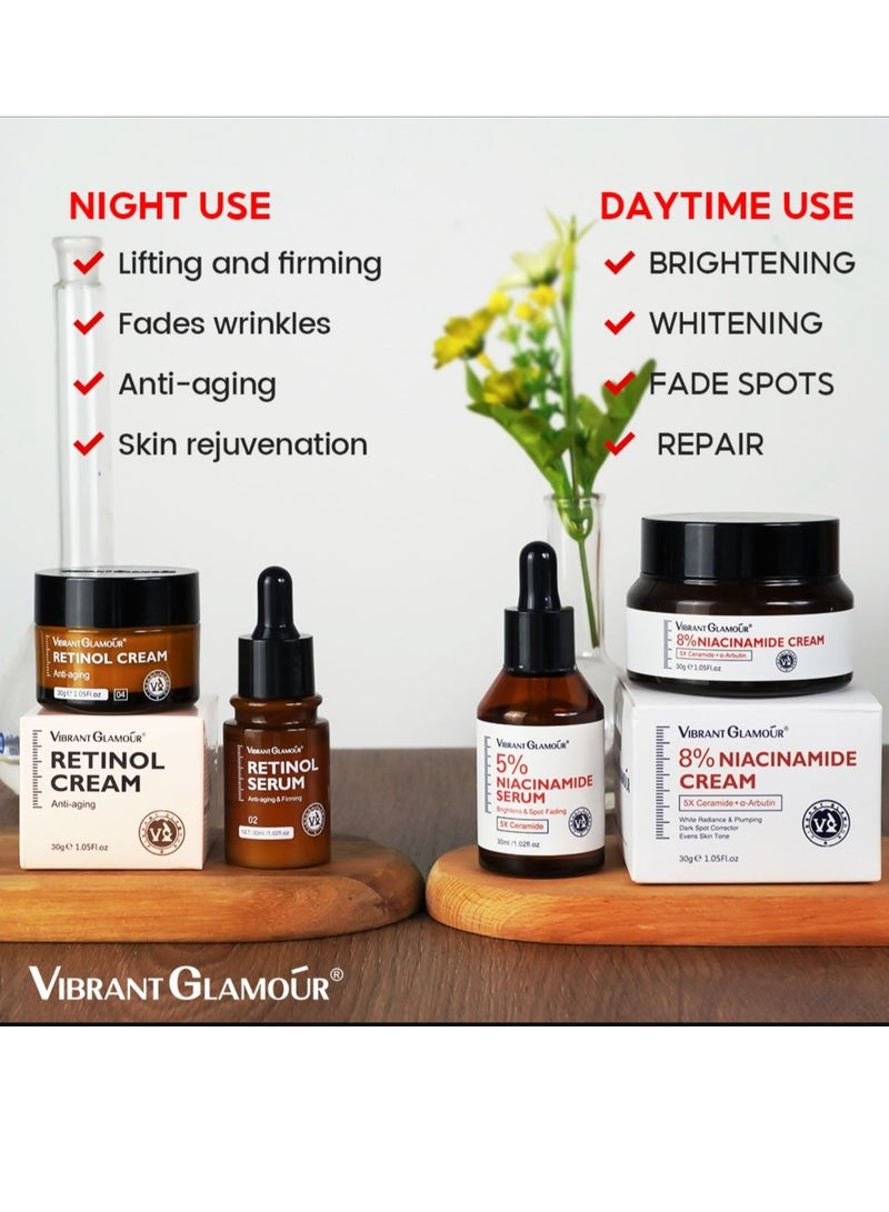 Vibrant Glamour Retinol Niacinamide 4 in 1 Skin Care Combo Set Face Serum and Cream with Retinol and Niacinamide for Brightening Anti Aging and Even Skin Tone  - Image 3