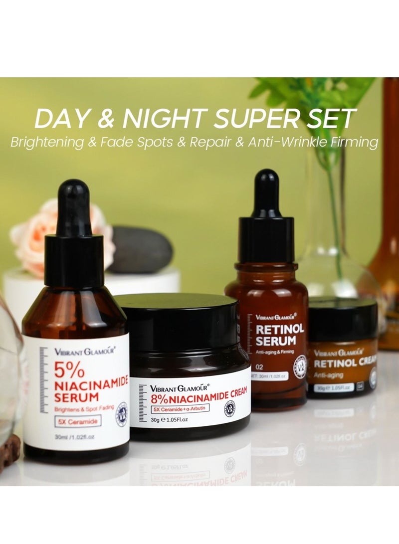 Vibrant Glamour Retinol Niacinamide 4 in 1 Skin Care Combo Set Face Serum and Cream with Retinol and Niacinamide for Brightening Anti Aging and Even Skin Tone  - Image 2