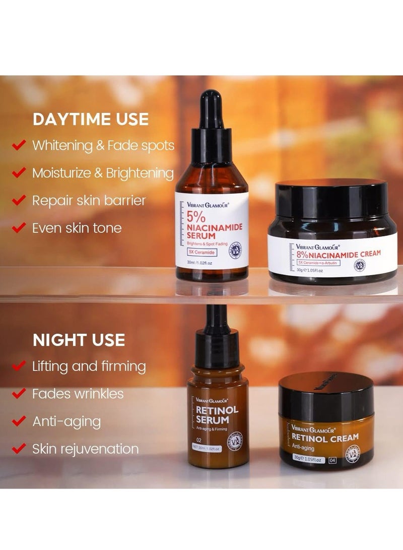 Vibrant Glamour Retinol Niacinamide 4 in 1 Skin Care Combo Set Face Serum and Cream with Retinol and Niacinamide for Brightening Anti Aging and Even Skin Tone  - Image 4