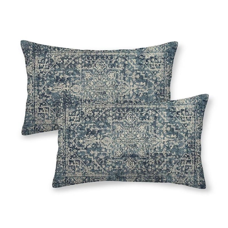 Sunshineyan Navy Blue Boho Pillow Covers 12x20 Set of 2  Carpet Pattern Outdoor Decorative Throw Pillows Ethnic Rustic Farmhouse Cushion Cases Linen Gifts for Couch Sofa Decor - Image 1