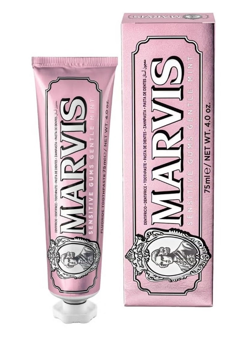 Marvis Sensitive Gums Gentle Mint Toothpaste, 75 ml, Sensational Flavoured Toothpaste Helps Remove Plaque & Reduce Gum Sensitivity, Lasting Freshness - Image 1