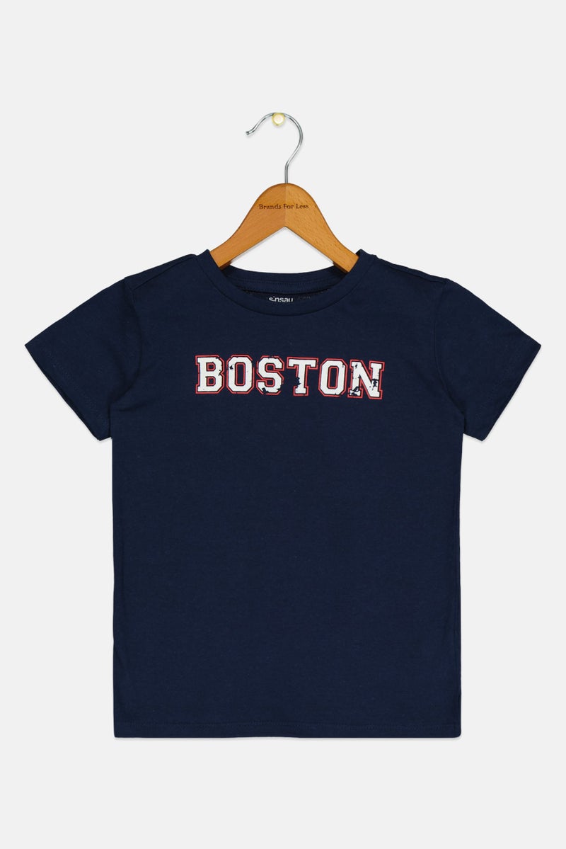 Sinsay Kids Boy Crew Neck Short Sleeve Graphic Print T-Shirt, Navy - Image 1