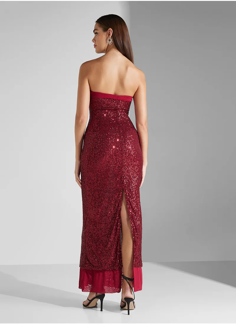 جينجر Bandeau Sequin Embellished Dress