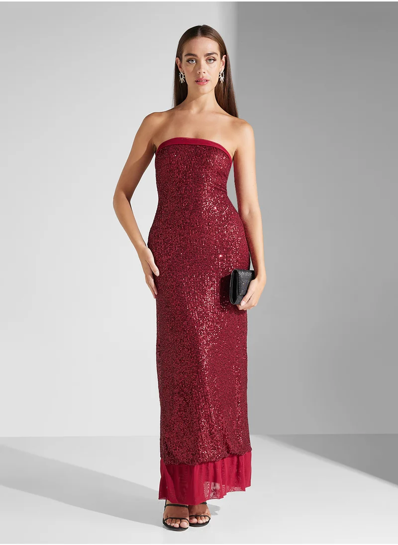 جينجر Bandeau Sequin Embellished Dress